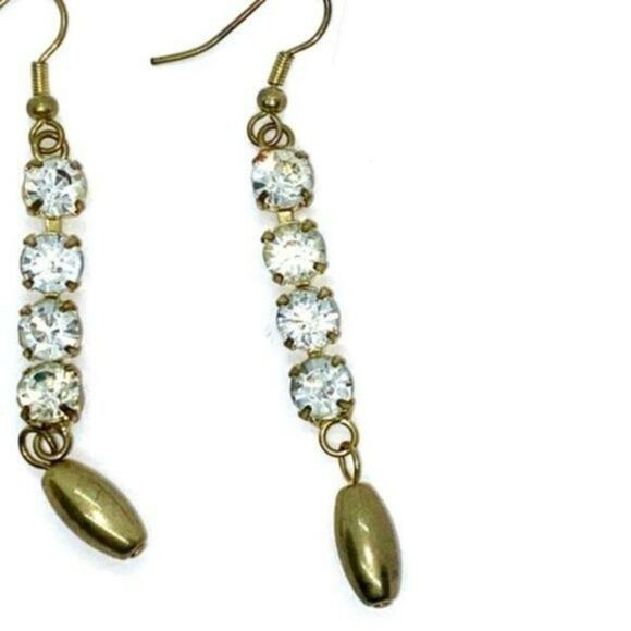 Gold-Tone Rhinestone Chain Dangle Earrings - Picture 5 of 6